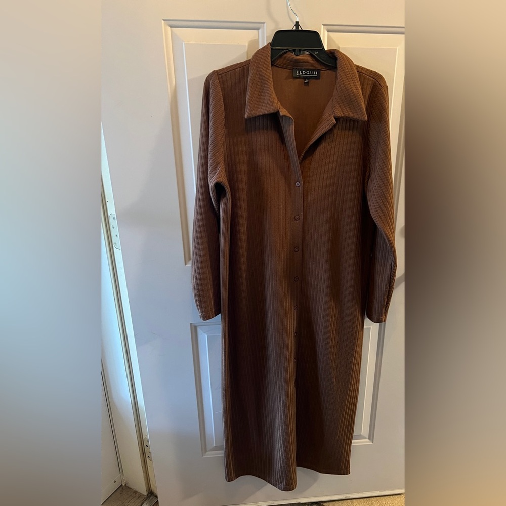 Eloquii Chocolate Long Sleeve Collared Button Up Dress